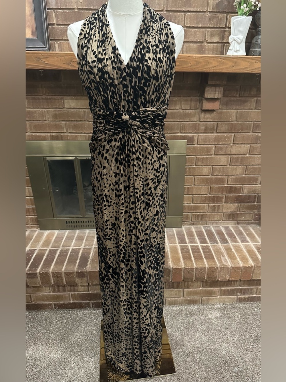 Tadashi Collection Leopard Silk Blend Halter Gown 8 Mob Wife Aesthetic Glam